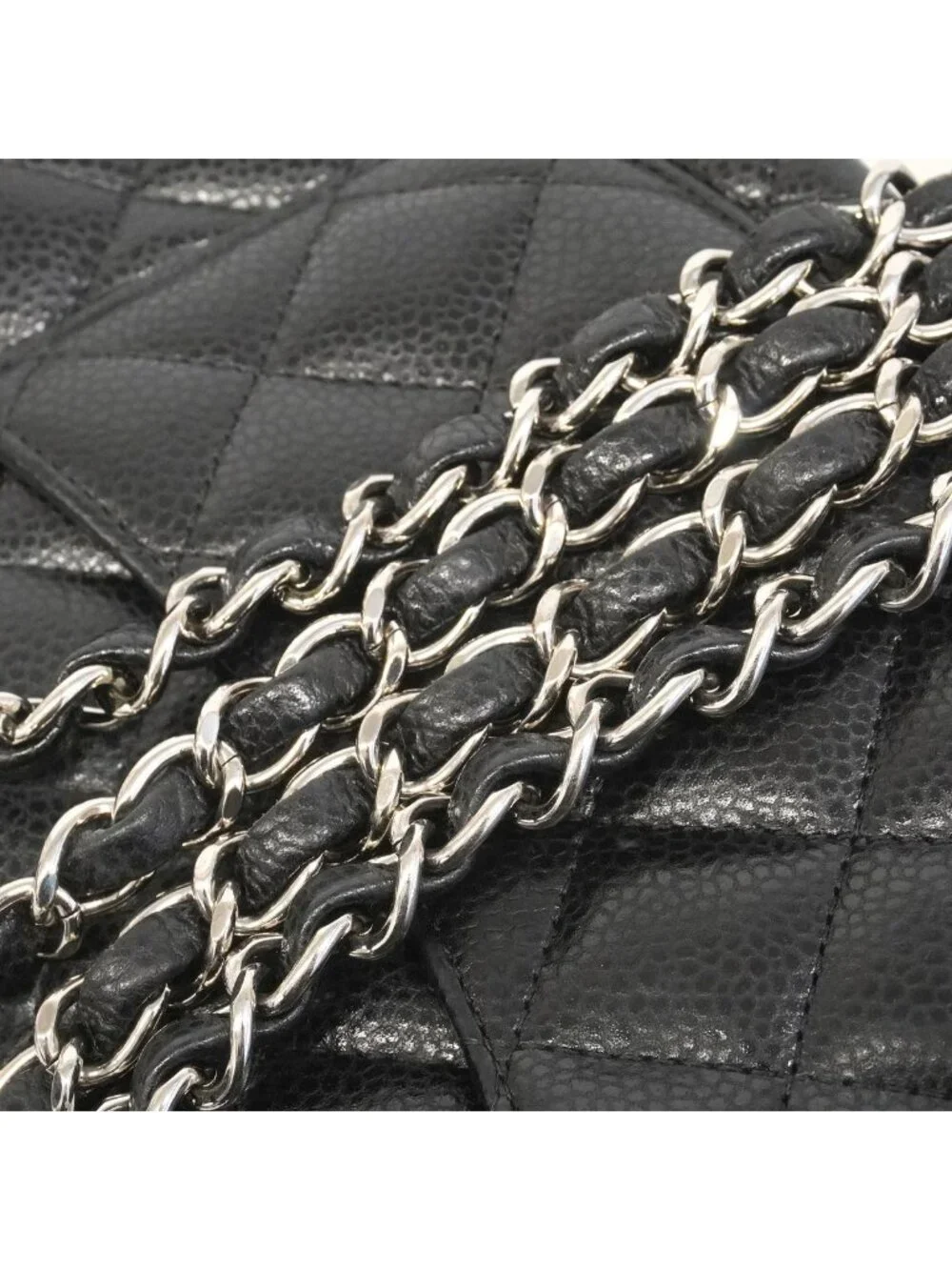 Chanel Shoulder Bag Mini Quilted Caviar Leather Black Silver